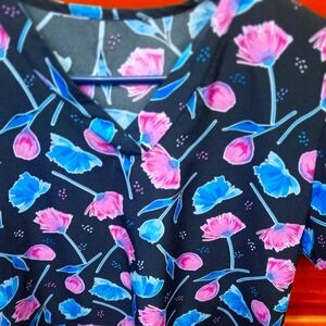 Floral Black Pink & Blue scrub top